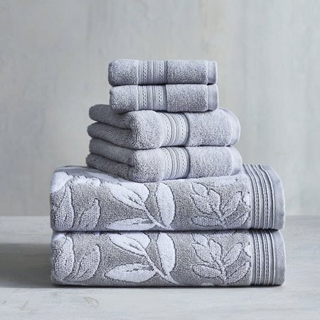 Better Homes & Gardens Signature Soft Floral 6 Piece Towel Set, Soft Silver