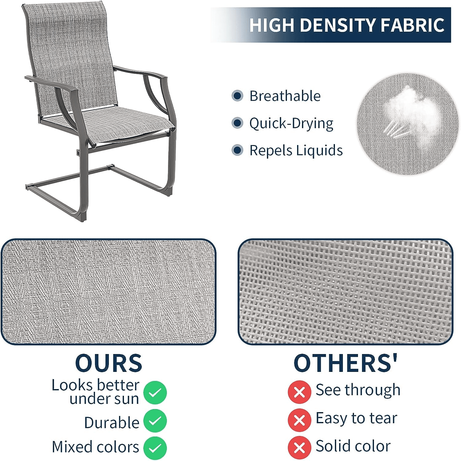 Amopatio Patio Chairs Set of 2, Outdoor Dining Chairs for All Weather, Breathable Garden Outdoor Furniture for Backyard Deck