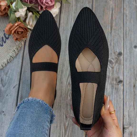 Xucatan Women's Pointed Toe Mesh Flats with Stretchy Knit Upper, Breathable Elastic Mary Jane Style Slip On Shoes, Soft Cushioned Insole Comfort Flats for Wide Feet and Daily Walking Gift