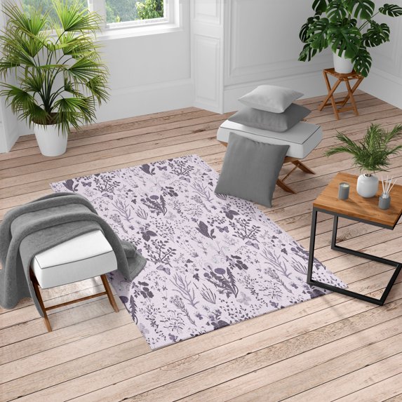 Floral Turkish Area Rug, Vintage Garden Plants Herbs Flowers Botanical Classic Design Illustration, Soft Carpet for Living Room Decor with Distressed Look, 5.2' X 7.6', Purple Grey, by Ambesonne