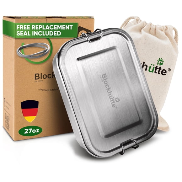 Blockhütte Fiambrera de Acero Inoxidable I 27oz I con sellado gratuito I Bento Box 3 Compartimentos, Recipientes para Alimentos a Prueba de Fugas, Fiambrera de Metal para Viajes y Trabajo, Solución Ec