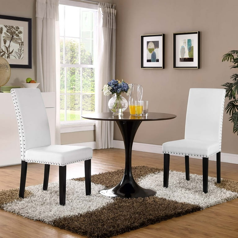 Modern Contemporary Urban Design Dining Kitchen Room Side Chair Set of Two Faux Vinyl Leather White