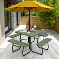 thumbnail image 2 of Costway Outdoor 8-person Square Picnic Table Bench Set with 4 Benches & Umbrella Hole Green, 2 of 10