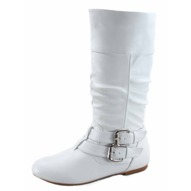 White boots with online buckles