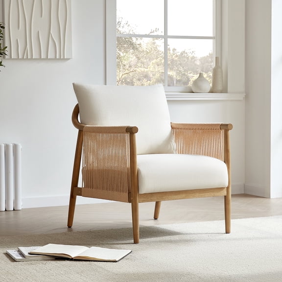 CHITA Modern Accent Chair, Braid Armchair Living Room Chair, Cream