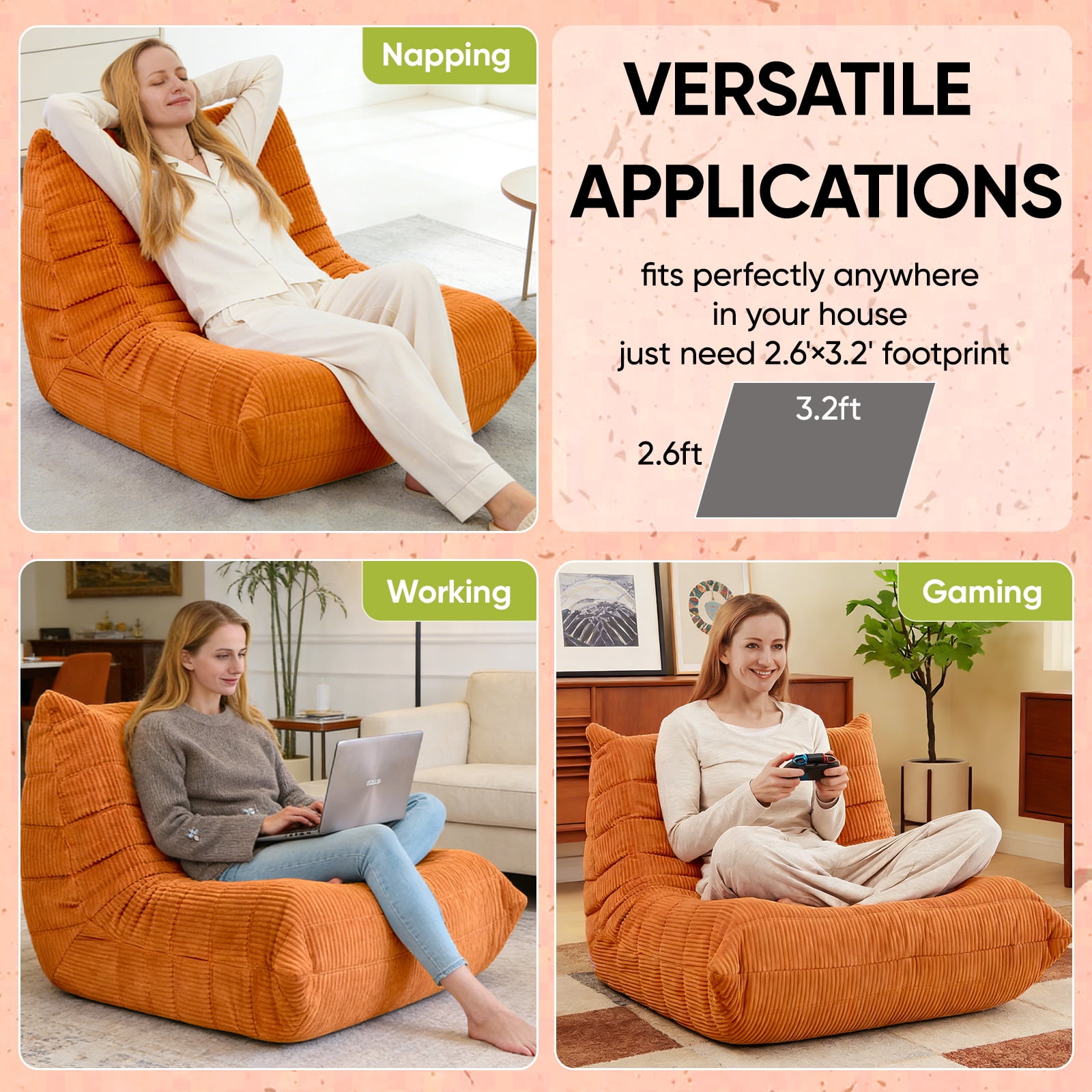 Alvantor Bean Bag Chair, Armless Lazy Sofa with Memory Foam and Soft Corduroy for Living Room Bedroom Reading Gaming