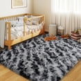 thumbnail image 5 of Janvonne 4x6 Fluffy Area Rug for Bedroom, Modern Shaggy Carpets Fuzzy Rug for Teens Dorm Bedside Home Decor Aesthetic, Heavy Duty Non Slip, Tie-dye Stripes in Black and Grey, 5 of 8