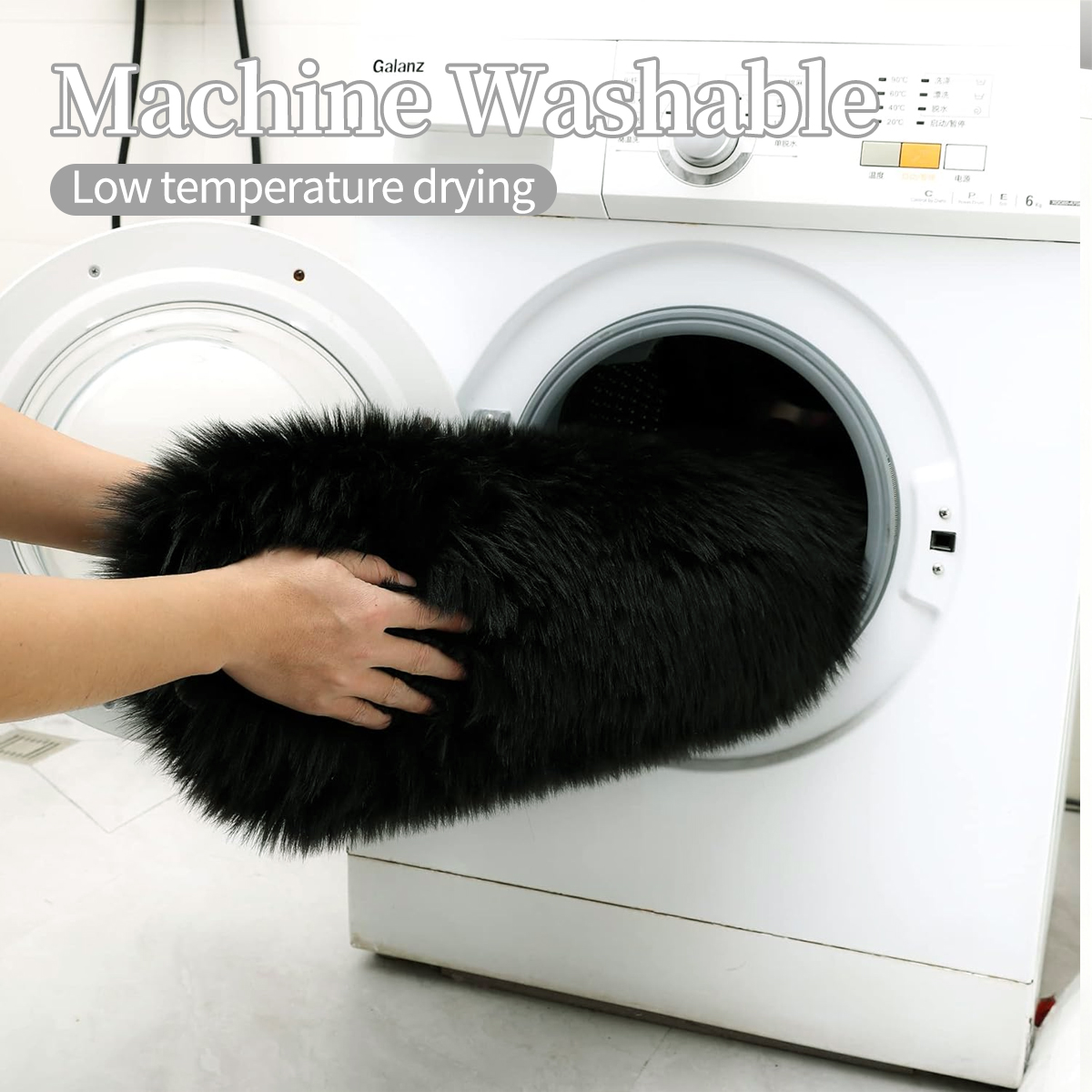 Faux sheepskin area rug 4'x6', black machine-washable fluffy carpet，Suitable for bedroom, living room, and children's room bedside rug