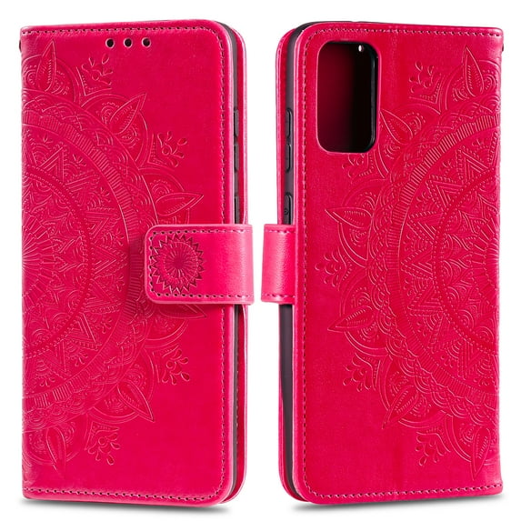 Allytech Galaxy Ultra Case 6.9-inch, PU Leather Sunflower Embossed Shockproof Stand Slim Fit Folio Flip Hand Wrist Strap Cards Slots Wallet Case Cover for Samsung Galaxy S20 Ultra 2020,Red