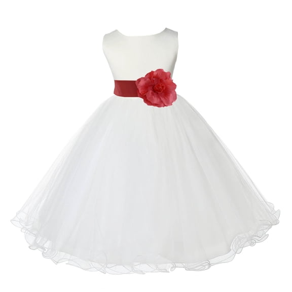 Ekidsbridal Satin Ivory Guava Tulle Rattail Flower Girl Dress for Baptism Wedding Mini Bridal Gown 829T M