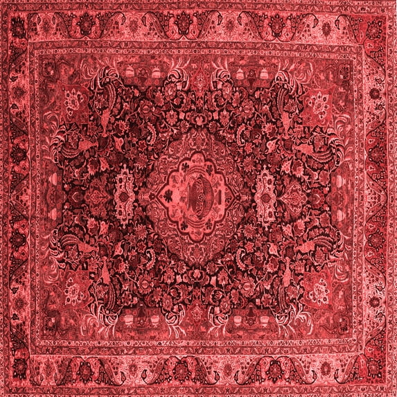 Ahgly Company Indoor Square Medallion Red Traditional Area Rugs, 3' Square