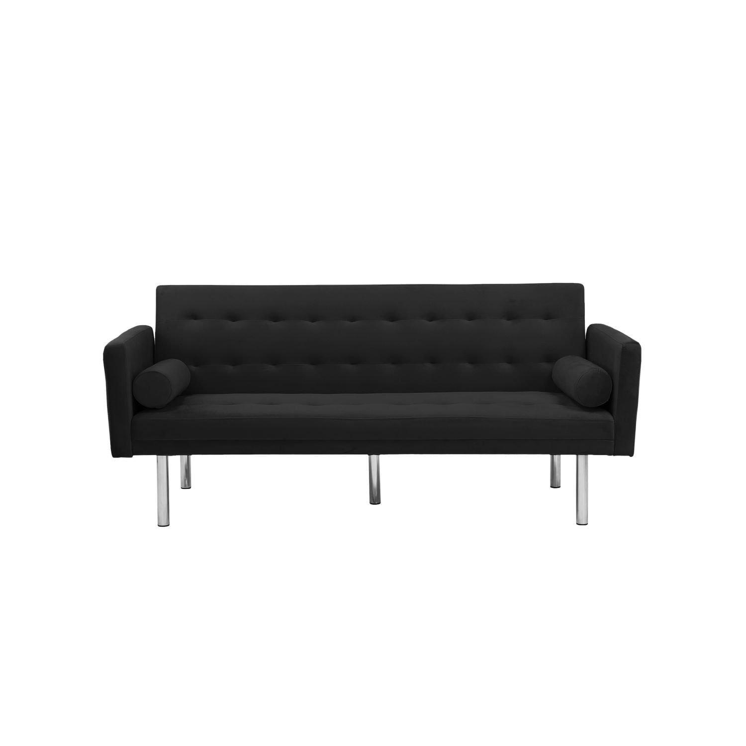 DEALTOPS Velvet Futon Sofa Bed Upholstered Convertible Sofa Couch, Recliner Modern Tufted Back Couch Lounge for&nbsp;Living Room - Black