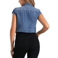thumbnail image 3 of INSPIRE CHIC Women's Summer Denim Jackets Button Down Short Sleeves Cropped Jean Jacket S M-Blue, 3 of 6