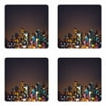 thumbnail image 1 of City Coaster Set of 4, Cityscape at Night Abstract Display with Silhouettes with Colorful Dots Bokeh Effect, Square Hardboard Gloss Coasters, Standard Size, Multicolor, by Ambesonne, 1 of 2