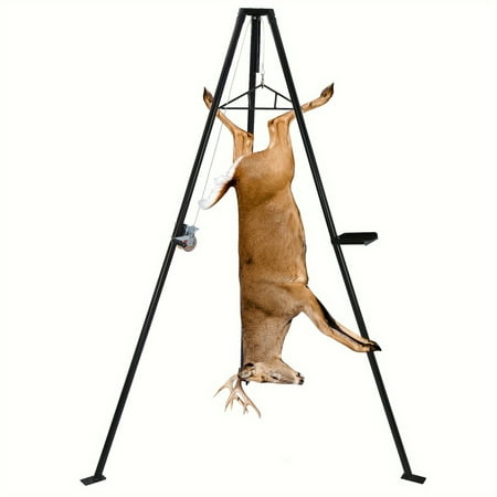 DFGBTYI1 Deer Hoist for Truck Hitch 500 LBS Load Capacity Deer Hanger for Skinning Hunting Game Hoists with Lifting Winch and Tool Tray Adjustable Height and 360 Degrees Swivel