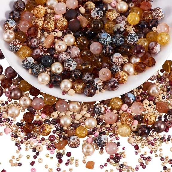 1 Pack Assorted Glass Beads for Jewelry Making Adults Glass Beads Bulk Including 8mm Beads for DIY Jewelry Bracelet Neckalce Phone Lynard Making Crafts Accessorie (Light Brown)
