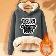 thumbnail image 2 of KIHOUT Spring Winter Womens Tops Winter Warm Plush Solid Color with Pocket Printed Long Sleeve Fleece Tops Hooded Sweatshirt, 2 of 4