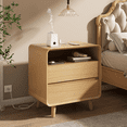 thumbnail image 6 of Nightstand Set of 2, Wood Nightstand, Bed Side Table Set of 2 with Charging Station, 2 Drawers Nightstand Set, Nature, 6 of 7
