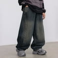 thumbnail image 2 of Men's Baggy Hop Jeans Wide Leg Skater Denim Pants Casual Loose Fit Long Trousers Streetwear, 2 of 7