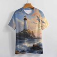 thumbnail image 3 of Lighthouse Sunrise Coast Scenery Pale Blue Tan Women's Short Sleeve Tops Casual Blouses T Shirt, 3 of 6
