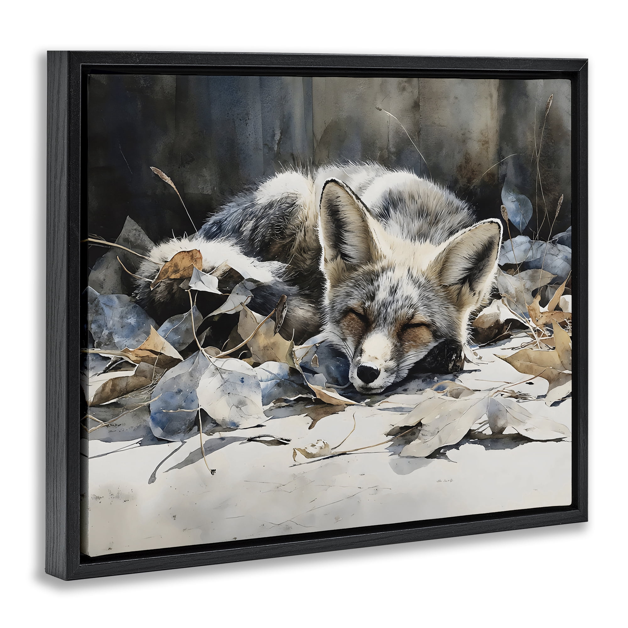 Stupell Industries Blue Fox Resting Among Leaves Black Framed Floater Canvas Wall Art, design by Franklyn Gregory