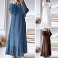 thumbnail image 2 of Quixlent Women Dress Round Neck Puff Long Sleeve Loose Fit Maxi Dress with Layered Ruffle Hem Puff Sleeves Holiday Wear, 2 of 8