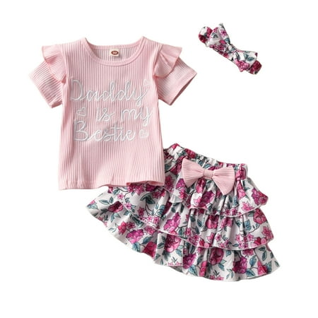 

Rovga Toddler Girls Clothing Girl Tops Floral Skirts Dress Ruffle Sleeve Summer 3Pcs Clothes Set Headband