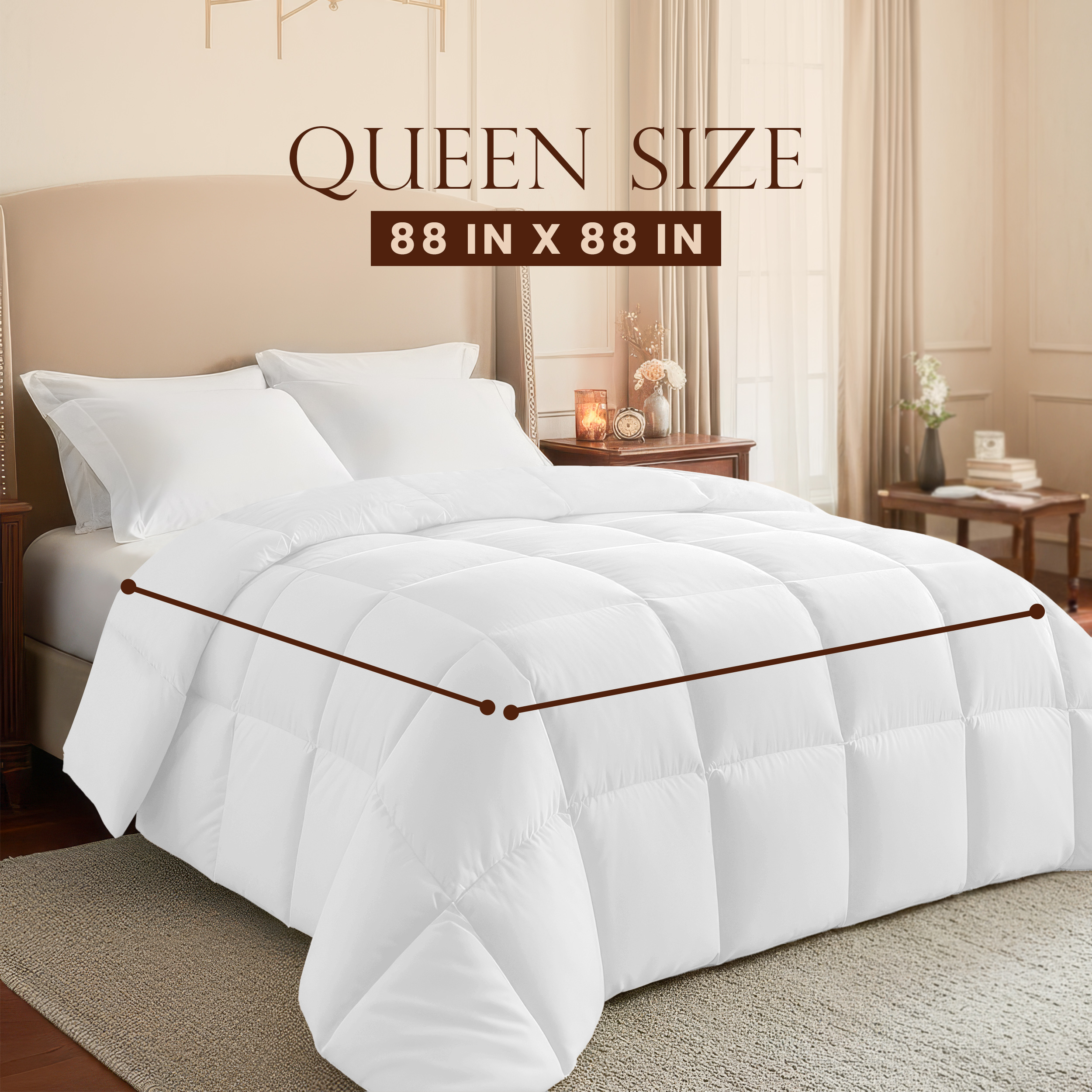 PEKUR All Season Comforter for Adults , Cozy & Lightweight,Box Stitched (Queen Size, White, 88"x88")