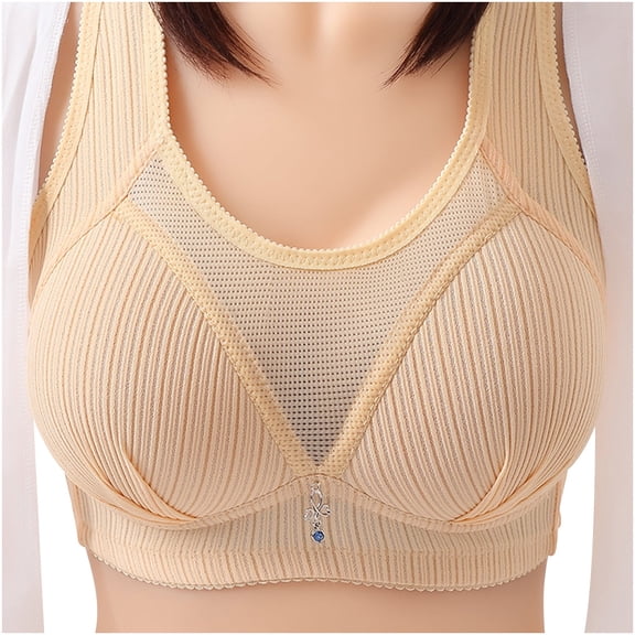 Womens Full Coverage Bras, Wireless Bras for Women No Underwire Supportive Mesh Crossover Bra Seamless Push Up Wide Strap Everyday Bralettes M-3XL