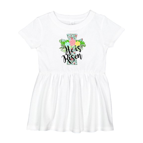 Inktastic He is Risen Floral Print Cross with Beautiful Flowers Girls Baby Dress