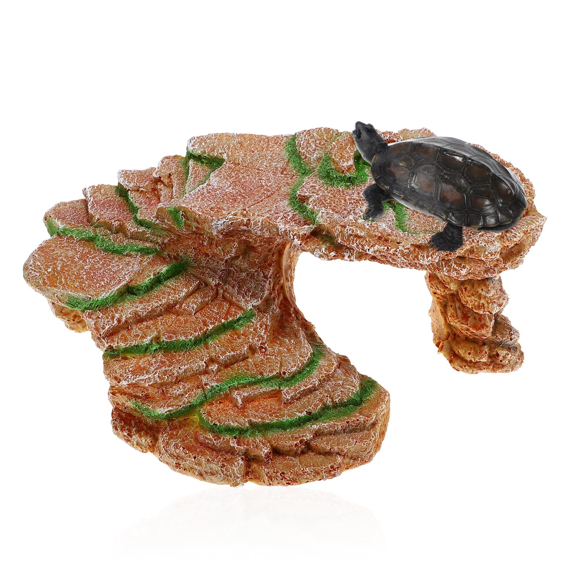 Unique Bargains Turtle Basking Platform Resin Tortoise Rock Aquarium Ornament 9.7"x6.7"x4.1" Orange Green