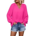 thumbnail image 6 of Hurxie Blouses for Women Dressy Casual Flowy Boho Tops V Neck Long Sleeve Shirts Spring Outfits Hot Pink,S, 6 of 6