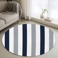 thumbnail image 2 of Navy Blue Gray Striped Large Area Rugs for Bedroom Living Room, Soft Non Slip Carpet Bedside Rug, Farmhouse Stripe Art Round Floor Cover Kitchen Accent Rug 3.3' for Dining Room/Office, 2 of 9