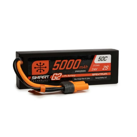 SPMX52S50H5 Spektrum 5000mAh 2S 7.4V Smart G2 LiPo 50C Hardcase; IC5 SPMX52S50H5