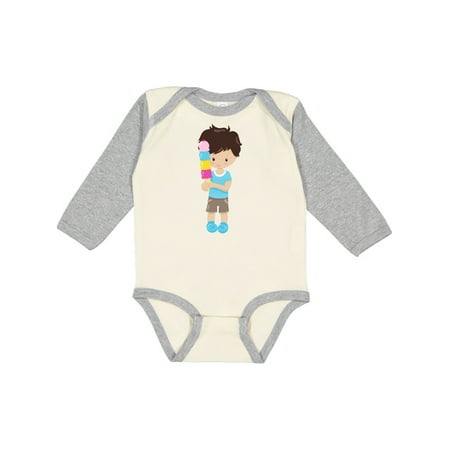 

Inktastic Boy With Ice Cream Brown Hair Blue Shirt Shorts Gift Baby Boy Long Sleeve Bodysuit