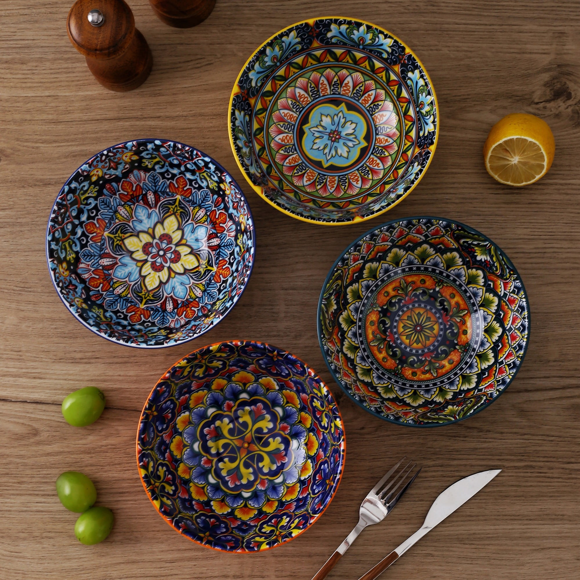 Artmica Porcelain Boho Cereal Bowls, Ceramic Soup Bowls Set of 4, 26 oz Colorful Bowls Set