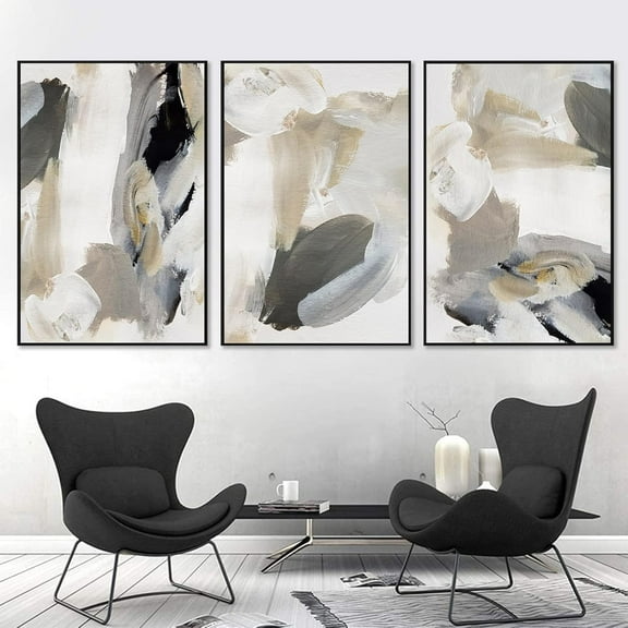 Black Beige Grey Wall Art Black and White Canvas Abstract Wall Art with Gold Foil 16x24inx3 No Frame