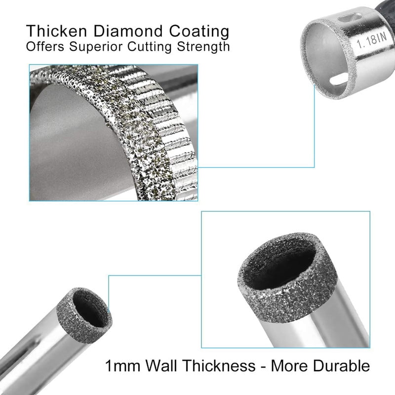 15-Pc Diamond Hole Saw Kit with Drill Guide, 6-50mm Tile & Glass Drill Bit Set for Porcelain & Marble