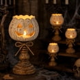 thumbnail image 5 of Byndra Fall White Pumpkin Candle Holder, Distressed Wood Pedestal Tealight Stand with Scalloped Rim, Vintage Thanksgiving Table Decor for Mantel, Dining Table, Entryway, 5 of 7