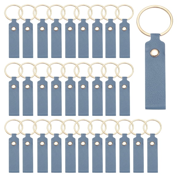 Uxcell 40 Pcs PU Leather Keychain Blanks Bulk Laser Engraving Keychain Leather Key Fob Kit with Key Rings for DIY Supplies Gifts (Blue, 3.7" x 0.7")