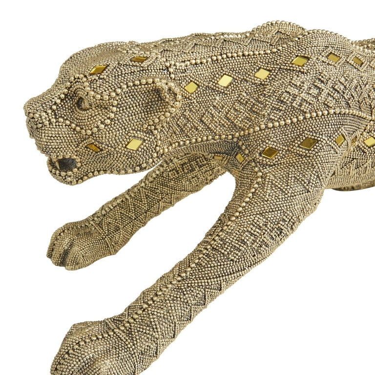 【 美品 】全長53㎝ RUNNING LEOPARD CAST BRONZE Mid-20th Century Regency Italian Porcelain Glazed Cheetah