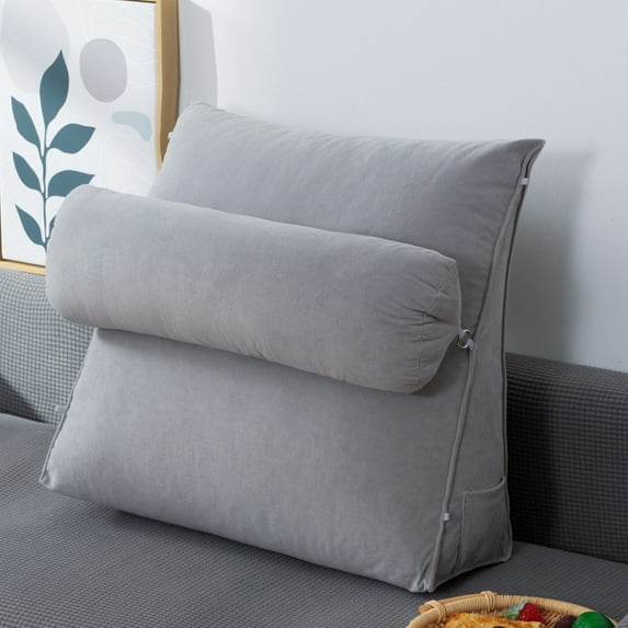 18" x 18" x 8" Fabric Cotton Waist Wedge Pillow Support Neck Backrest Cushion Headboard w/ Pocket and Zipper Design