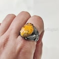 thumbnail image 5 of Bumblebee Jasper Mans Ring, Natural Bumblebee Jasper, Eagle Silver Jewelry, 925 Silver Ring, Birthday Gift, Heavy Mens Ring, Arabic Design, Ottoman Style Ring, Christmas, Turkey Mens Signet Ring, 5 of 8