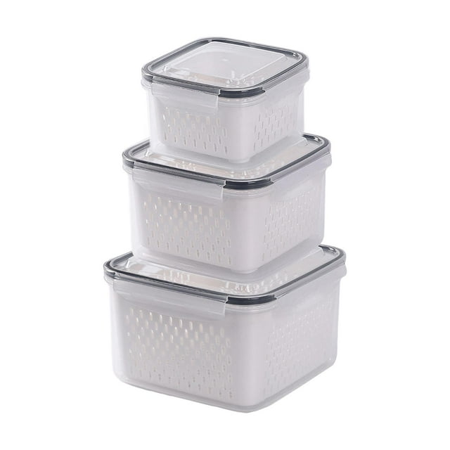Juego de 3 de comida apilables con tapa, fiambreras, escurridor extraíble sin BPA, para preparación de comidas, Cuadrado Sunnimix contenedor de almacenamiento