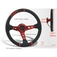 thumbnail image 3 of AJP Distributors Universal 350mm 14" Steering Wheel 6 Bolts Holes Black PVC Leather 3 Red Stripe Light Weight Aluminum 3 Spoke Center Deep Dish Horn Button Grip Stance JDM VIP Sport, 3 of 5