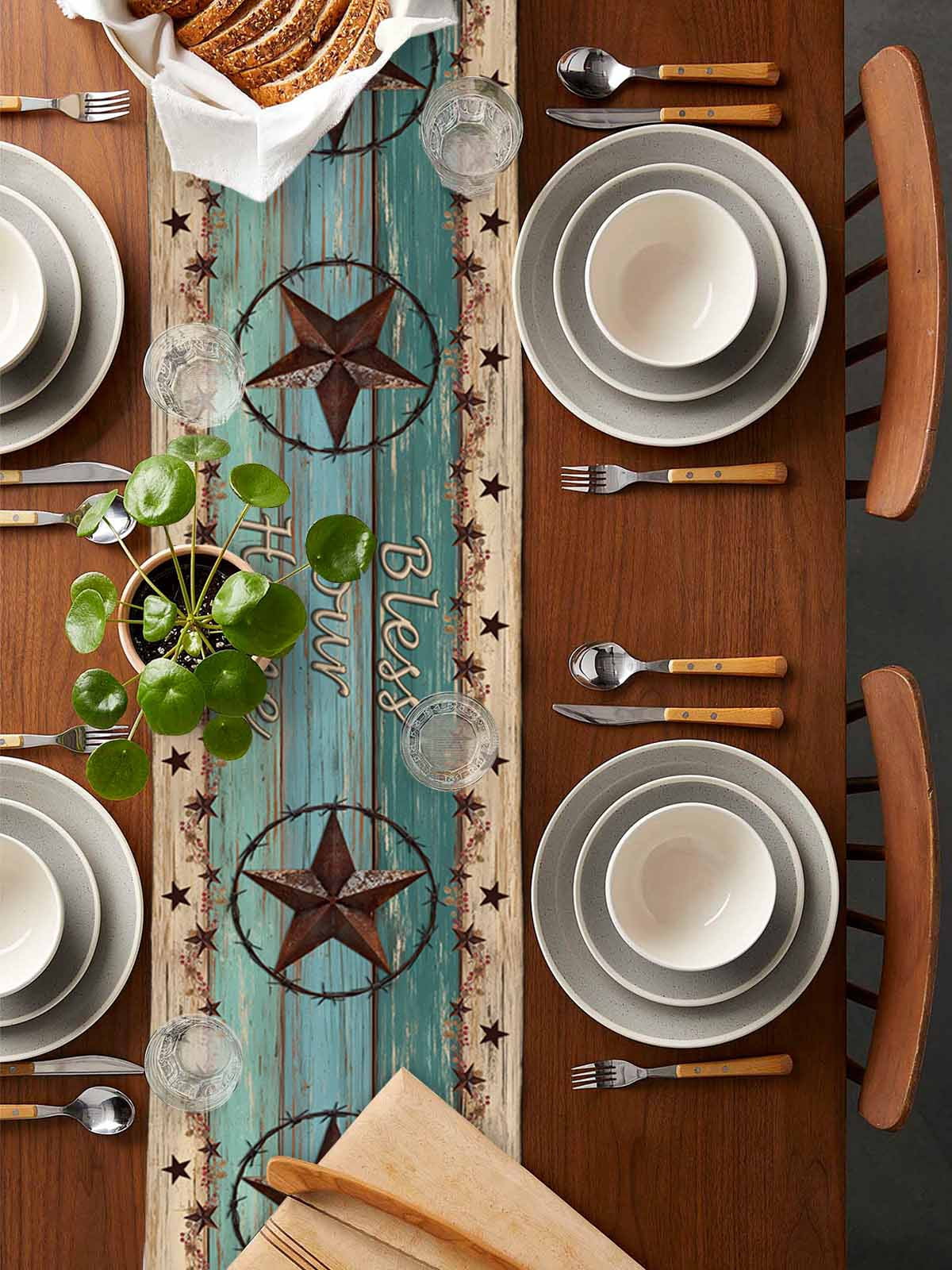 nqOlkjepod Texas Star Country Table Runner 90 Inches Long Farmhouse Dress Scarves, Western Old Wooden Board Vintage Dining Tablerunner for Coffee Table/Kitchen Island/Party Décor, 13" x 90"