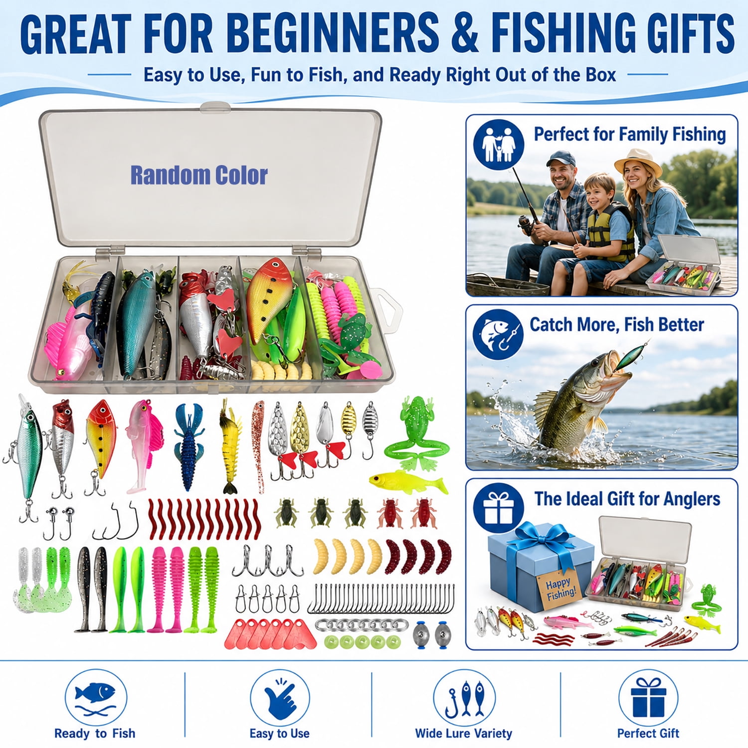 Fishing Lures Tackle Box Kit,Saltwater Freshwater Fishing Gear,Baits Tackle Including Crankbaits, Topwater Lures, Spinnerbaits,Fishing Accessories etc for Bass,Trout, Salmon, Fishing Gifts for Men