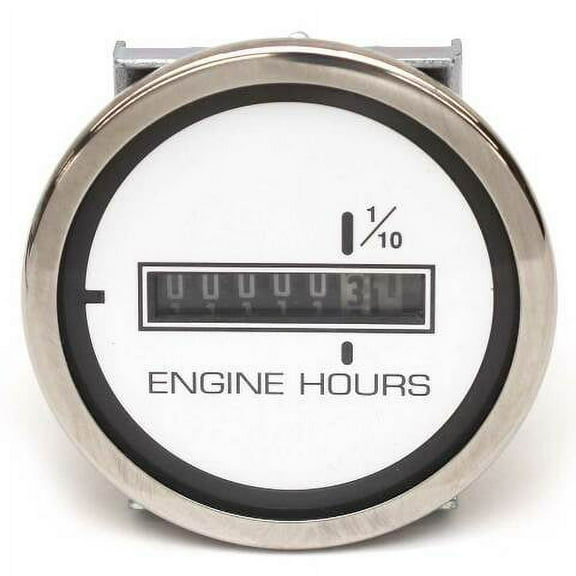 Veethree Boat Hour Meter Gauge 59416 | 1 1/2 x 1 Inch Silver White