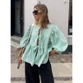 thumbnail image 2 of HH TRAF Blusas casuales de verano con cuello redondo y cordones para mujer, camisas holgadas de manga larga abullonada a la moda, blusas elegantes a rayas Y2K para mujer, 2 of 5