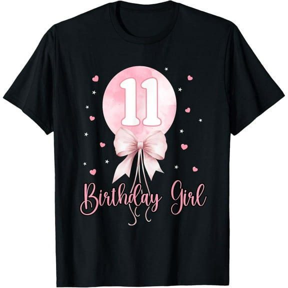 11th Birthday Girl Coquette Pink Bow Balloon 11 Yrs Old Bday T-Shirt